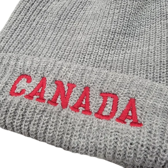 Roots Canada Raised Cuff Knit Beanie Toque Grey Winter Hat “Right to Play” - Picture 16 of 16